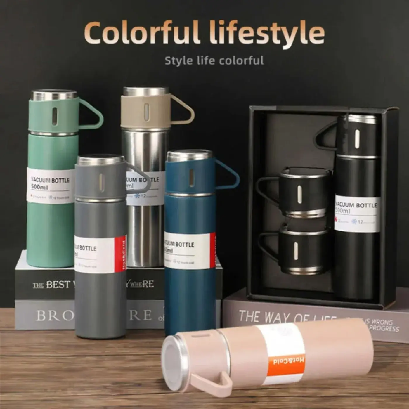 Vacuum Flask Set 500ML Double-Layer Stainless Steel 3 Cup - Image 2