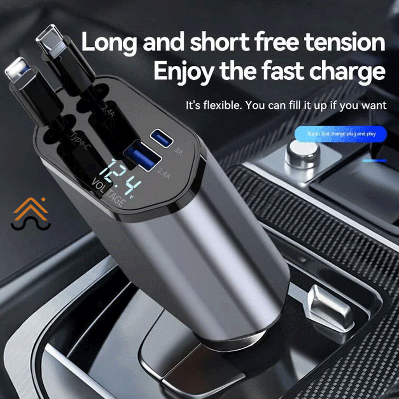 4-in-1 Retractable Car Charger 100W – USB-C PD & USB-A Fast Charging - Image 2