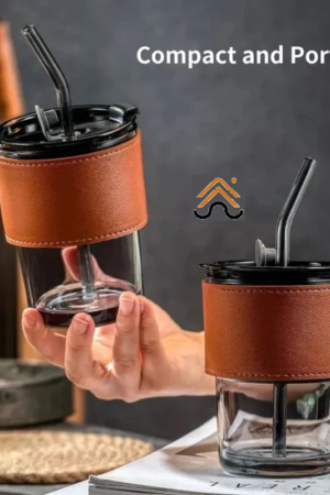 Bamboo Joint Glass Cup with Lid & Straw – 13oz