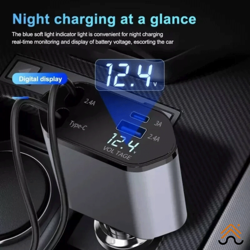 4-in-1 Retractable Car Charger 100W – USB-C PD & USB-A Fast Charging - Image 3